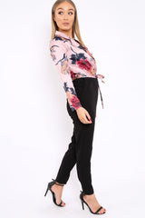 Rose Floral Plunge Satin Wrap Front Jumpsuit - Talulah