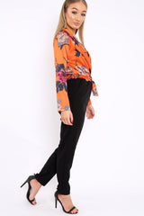 Rust Floral Plunge Satin Wrap Front Jumpsuit - Talulah