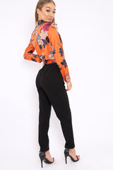 Rust Floral Plunge Satin Wrap Front Jumpsuit - Talulah