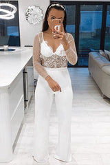 White Dobby Mesh Low Cut Bodysuit - Tamara