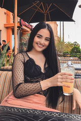 Black Dobby Mesh Low Cut Bodysuit - Tamara