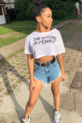 White Black The Future Is Female Cropped Slogan T Shirt - Corah