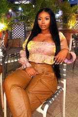 Nude Gold Metallic Square Neck Crop Top - Gabryelle