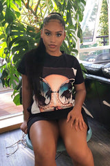 Black Oversized Face Silence T-Shirt Dress - Brinsley