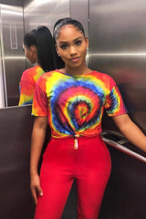 Rainbow Tie Dye Knot Detail T Shirt - Freddie