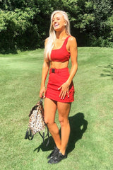 Red Buckle Cargo Skirt and Crop Top Co-ord - Naliyah