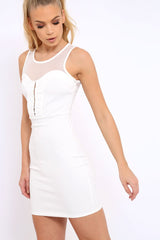 White Mesh Panel Eyelet Detail Bodycon Dress - Lolita