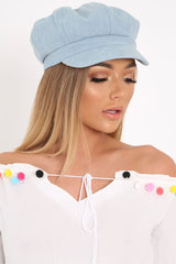 Light Blue Denim Baker Boy Hat - Tamira