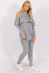 Grey Cold Shoulder Frill Dipped Hem Tracksuit - Tammy