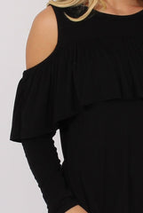 Black Cold Shoulder Frill Dipped Hem Tracksuit - Tammy
