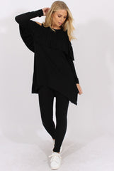 Black Cold Shoulder Frill Dipped Hem Tracksuit - Tammy