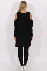 Black Cold Shoulder Frill Dipped Hem Tracksuit - Tammy