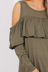 Khaki Cold Shoulder Frill Dipped Hem Tracksuit - Tammy