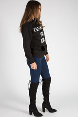 Black I'd Rather Stay In Bed Slogan Hoodie - Tammy