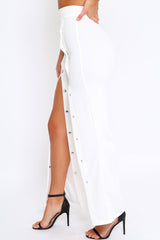 White High Waist Flare Trousers with Popper detail -Tamy
