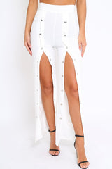 White High Waist Flare Trousers with Popper detail -Tamy