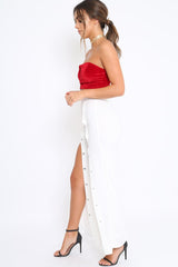 White High Waist Flare Trousers with Popper detail -Tamy