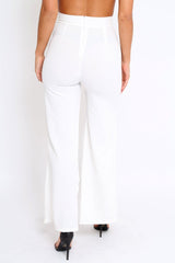 White High Waist Flare Trousers with Popper detail -Tamy