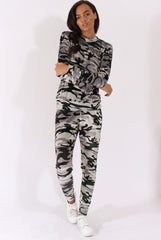 Khaki Camouflage Velvet Tracksuit - Tamsin