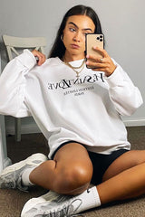 White Parisian Slogan Front Oversized Sweatshirt - Tamy