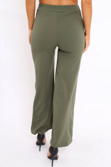 Khaki High Waist Flare Trousers with Popper detail -Tamy