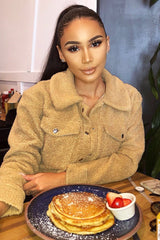 Tan Cropped Borg Trucker Jacket - Aarohi