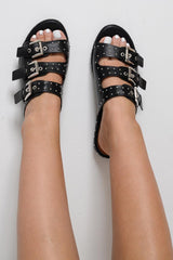 Black Western Buckle Sliders  - Tana