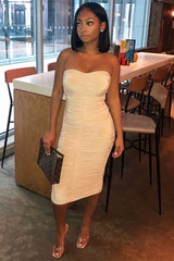 Nude Extreme Ruched Slinky Midi Bodycon Dress - Kaja