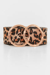 Leopard Print PU Double Circle Buckle Belt - Tansy