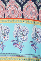 Blue Paisley Print Bardot Frill Trim Dress - Tanya