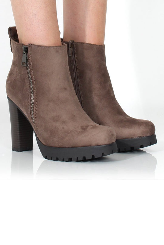 Tanya Khaki Suede Heeled Boot