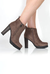 Tanya Khaki Suede Heeled Boot