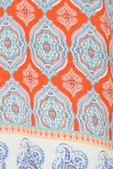 Orange Paisley Print Bardot Frill Trim Dress - Tanya