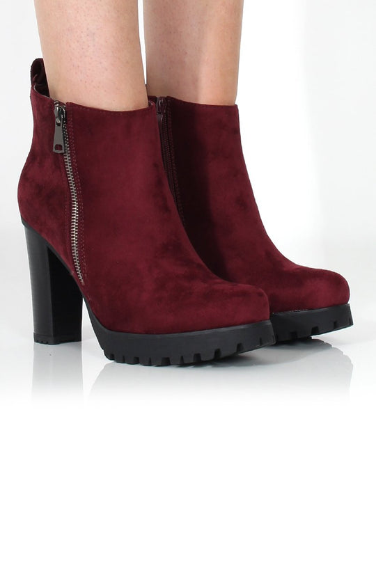 Tanya Wine Suede Heeled Boot