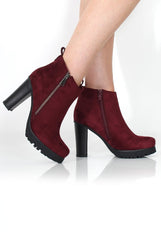 Tanya Wine Suede Heeled Boot