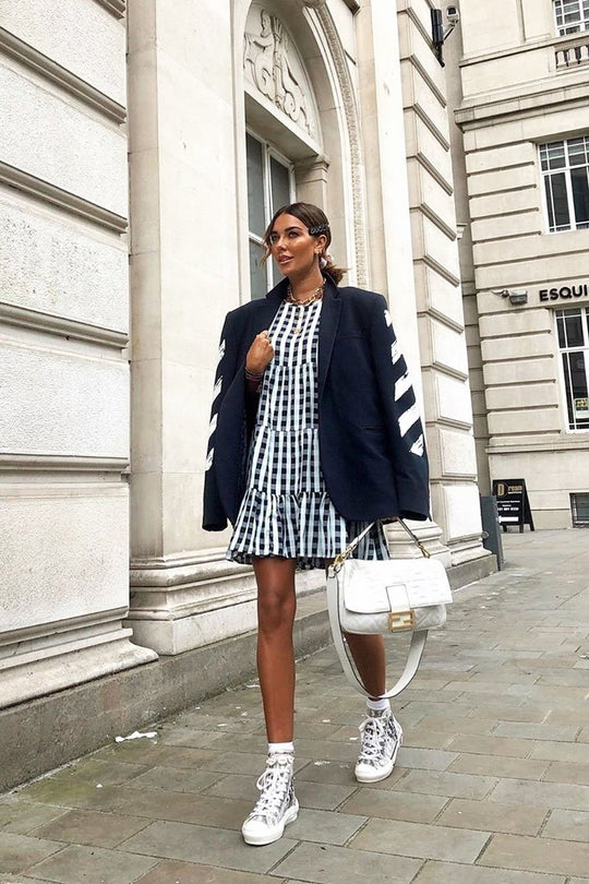 Black White Green Check Tiered Smock Dress - Ossie