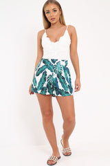 White Lace and Palm Leaf Print Playsuit - Tarini