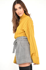 Black White Houndstooth Paper Bag Waist Shorts - Rhyla