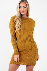 Mustard Cable Knit Jumper Midi Dress - Jaylie