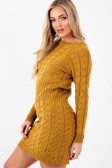 Mustard Cable Knit Jumper Midi Dress - Jaylie