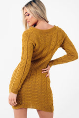 Mustard Cable Knit Jumper Midi Dress - Jaylie