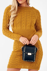 Mustard Cable Knit Jumper Midi Dress - Jaylie