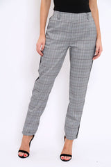 Tartan and Black Side Stripe Tapered Trousers - Suzann