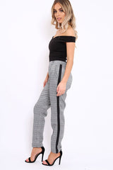 Tartan and Black Side Stripe Tapered Trousers - Suzann