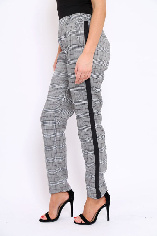 Tartan and Black Side Stripe Tapered Trousers - Suzann