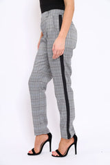 Tartan and Black Side Stripe Tapered Trousers - Suzann