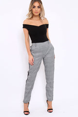 Tartan and Black Side Stripe Tapered Trousers - Suzann