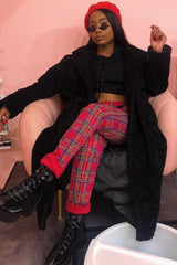 Red Tartan Belted Skinny Fit Trousers - Caitlin