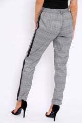 Tartan and Black Side Stripe Tapered Trousers - Suzann