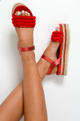 Red Fringe Diamante Platforms - Taryiah